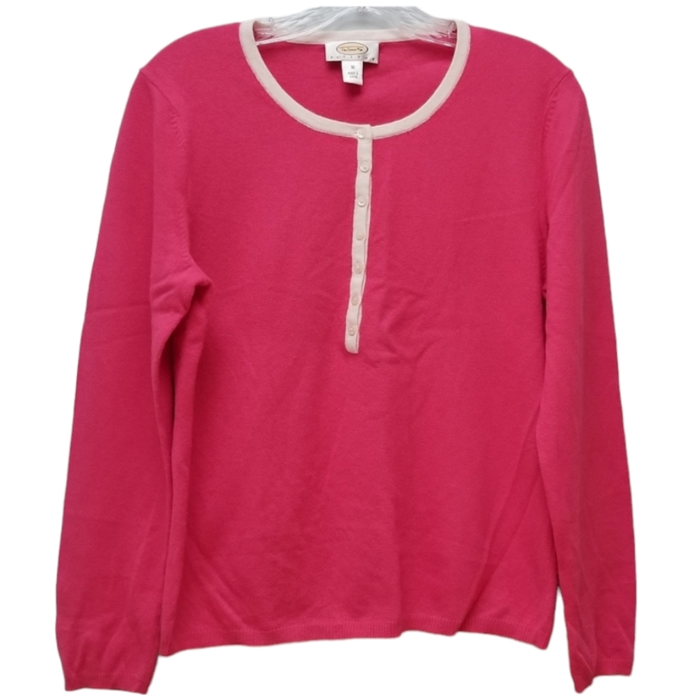 TALBOTS | PINK LAMBSWOOL SWEATER WHITE TRIM, SZ MP